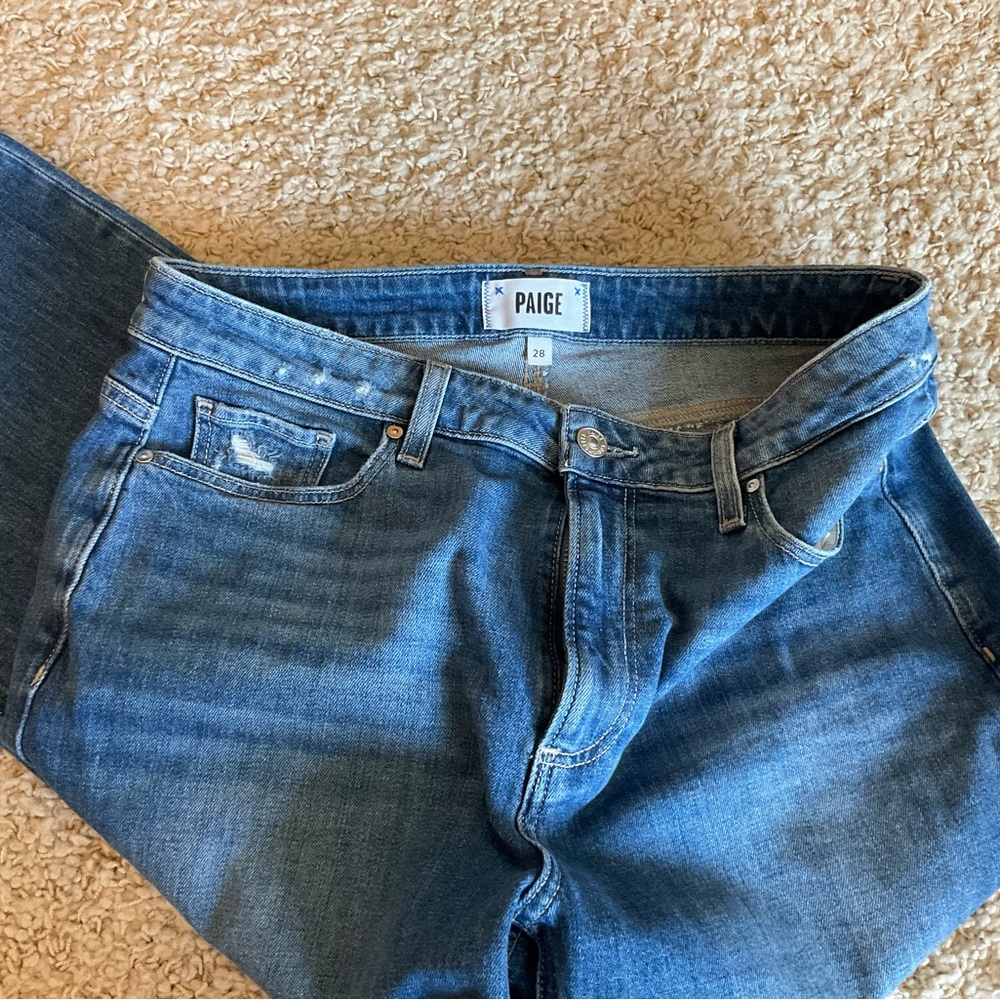 PAIGE Women’s  Denim Wide Leg Raw Edge Jeans